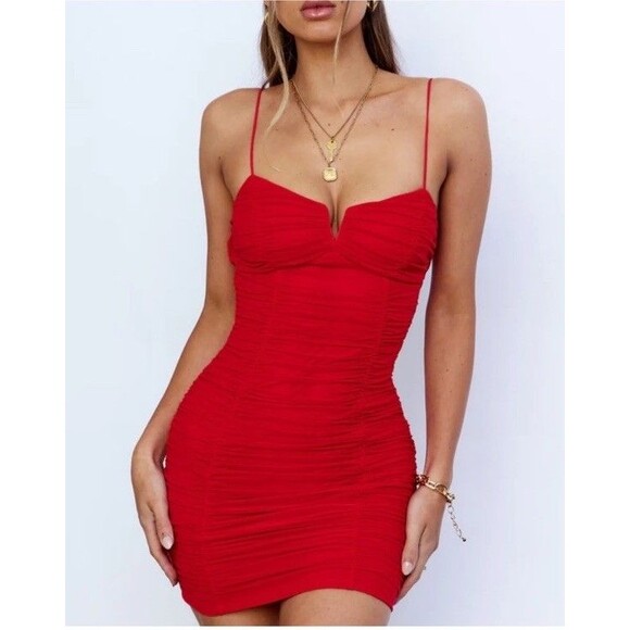 Hello Molly XS Save A Life Dress Red Ruched Mini Cocktail Party Bodycon Women’s - Picture 2 of 7